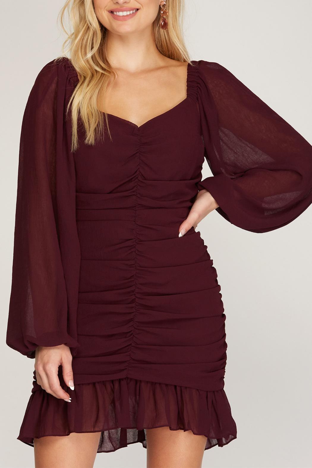 Long Sleeve Rouched Dress Product Image