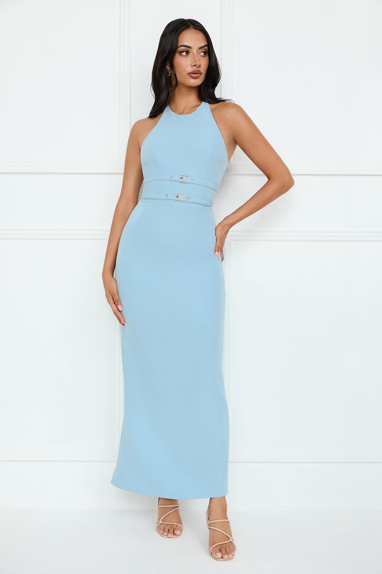 Haute Influence Halter Maxi Dress Blue Product Image