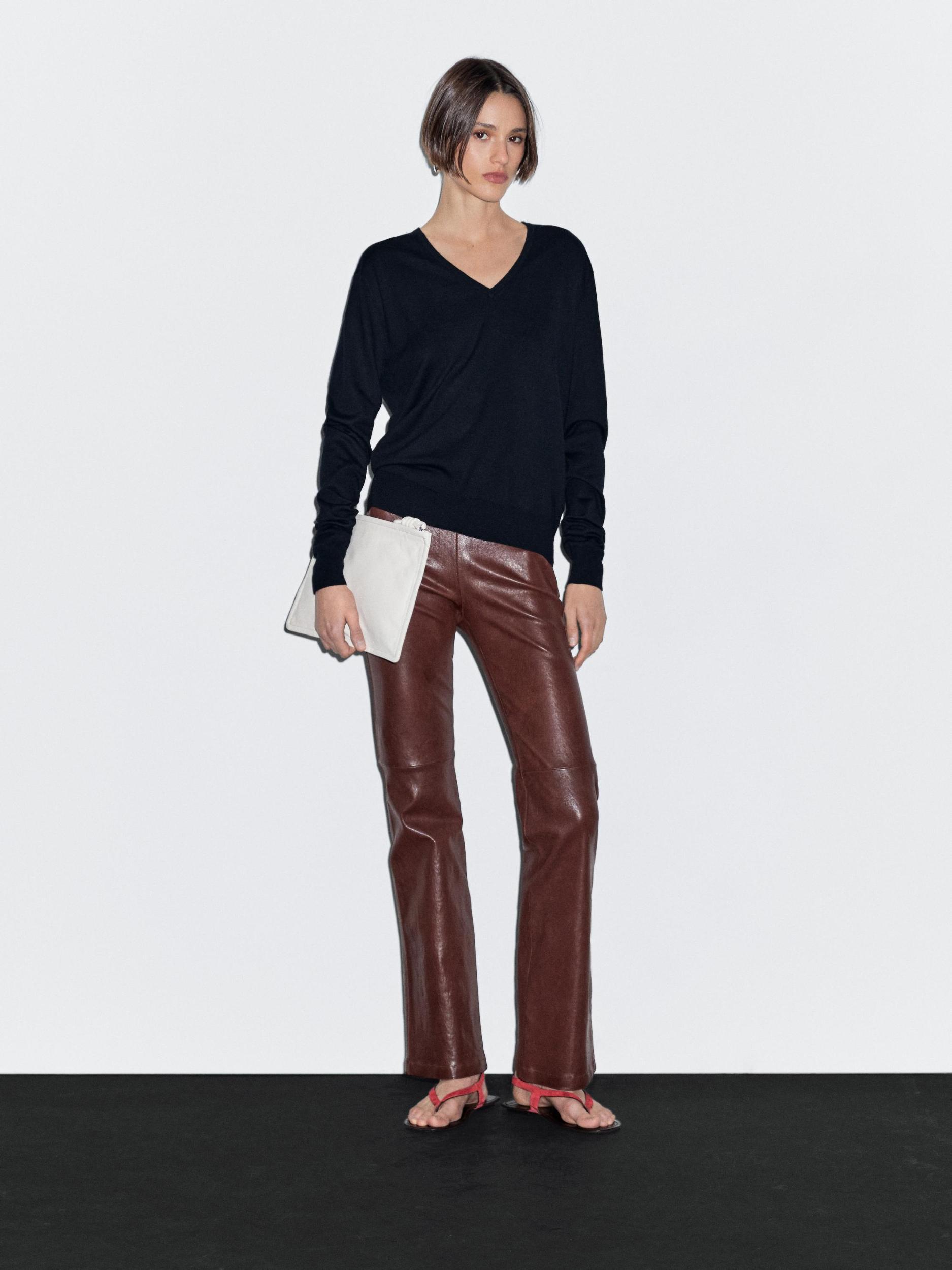 Wool blend V-neck knit sweater Product Image