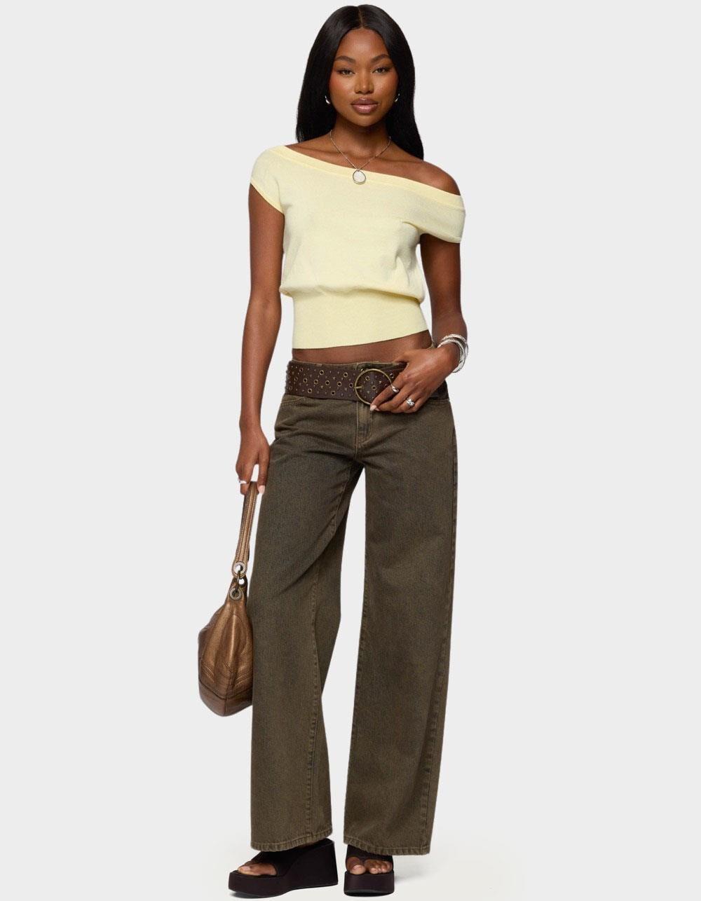 EDIKTED Michaela Off Shoulder Knit Top - YELLOW Product Image