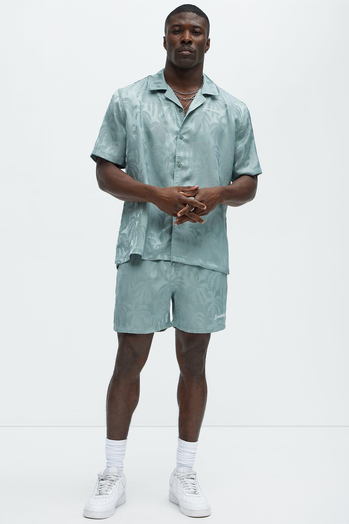 Palm Trees Jacquard Relaxed Shorts - Green Product Image