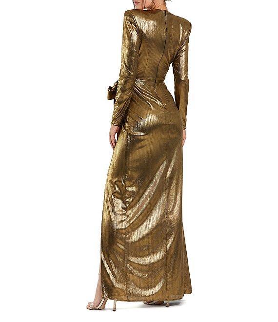 Mac Duggal Long Sleeve Bow Detail Metallic Jersey Gown Product Image