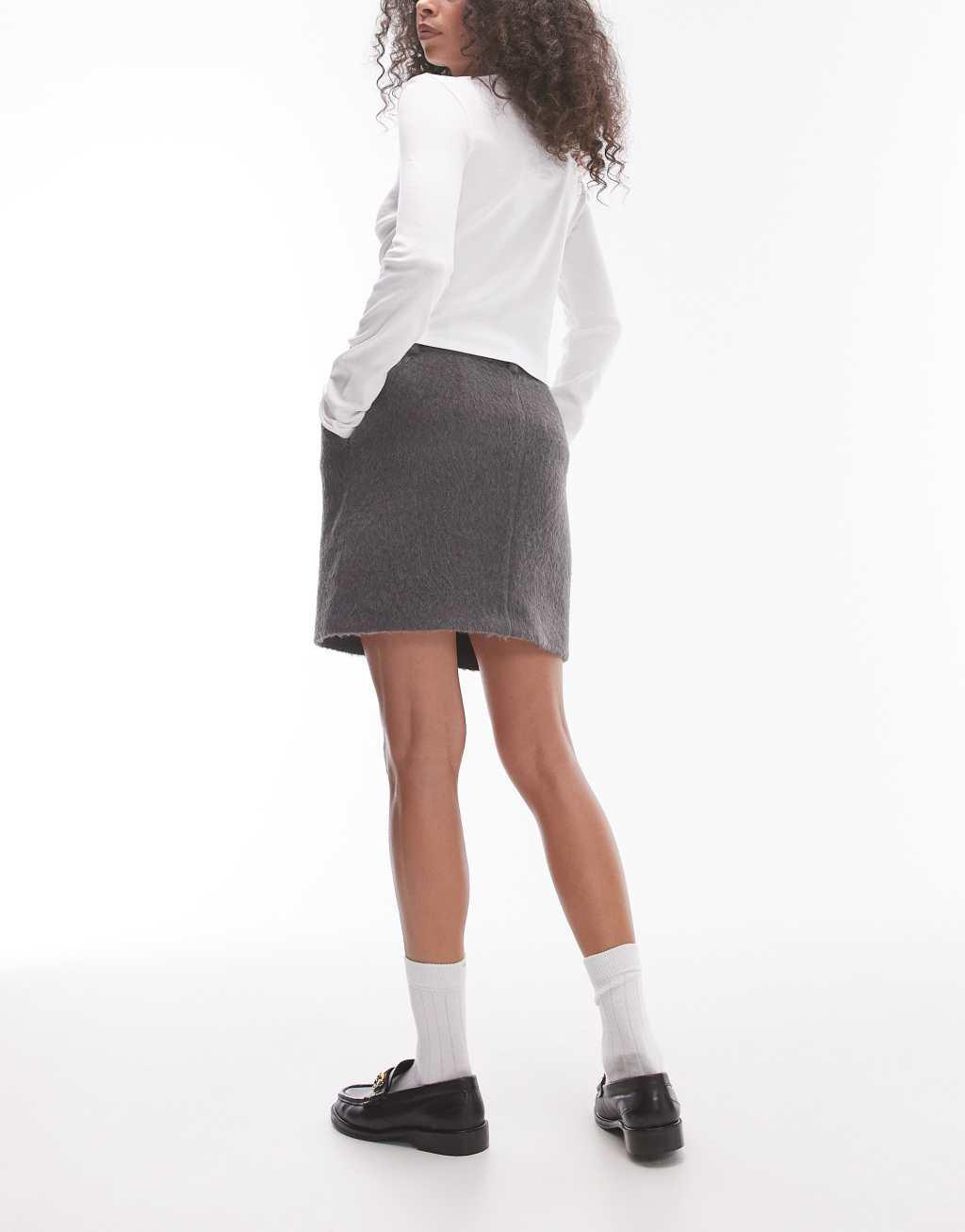 Topshop brushed mini skirt in gray - part of a set Product Image