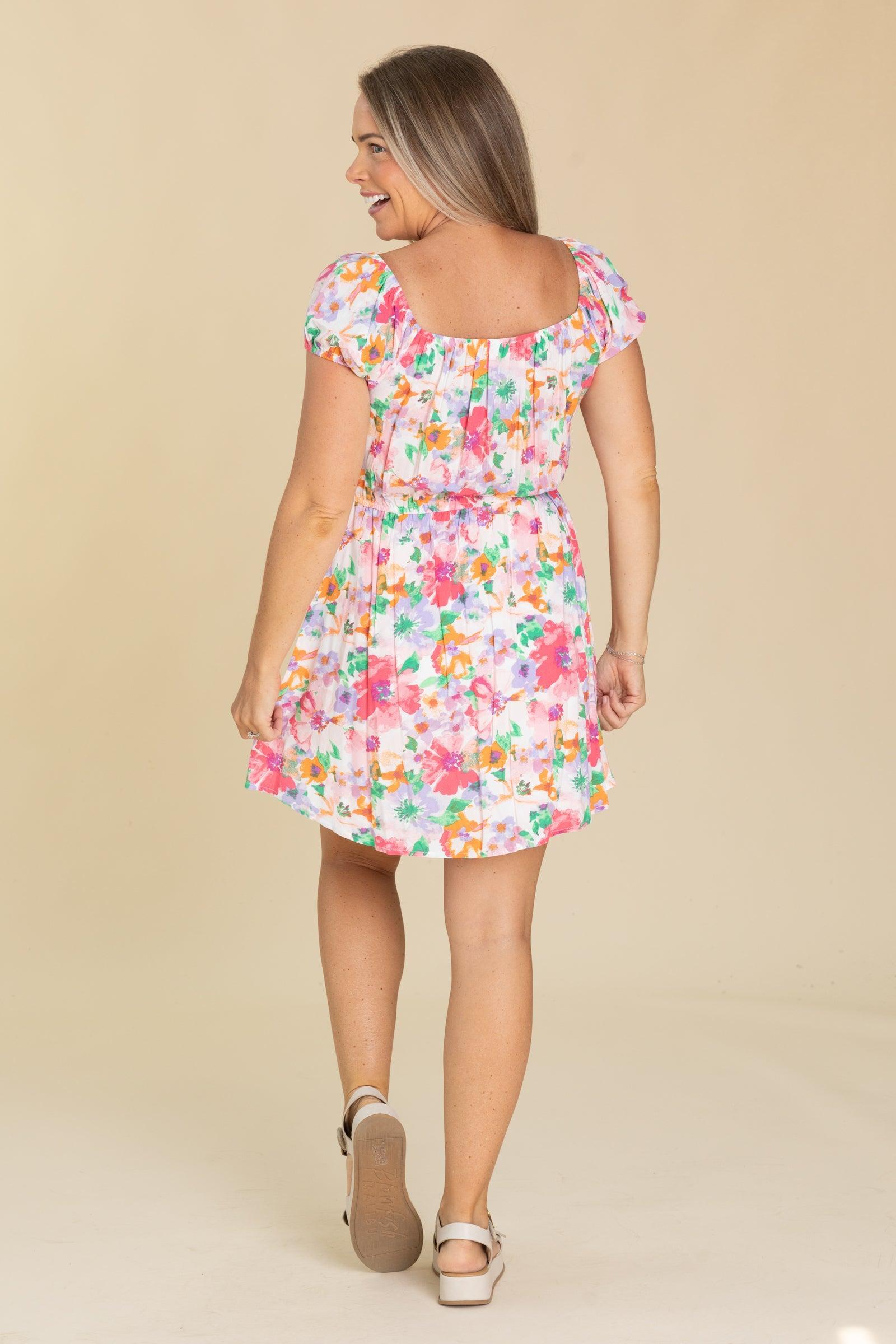 Pink Off The Shoulder Floral Dress Product Image