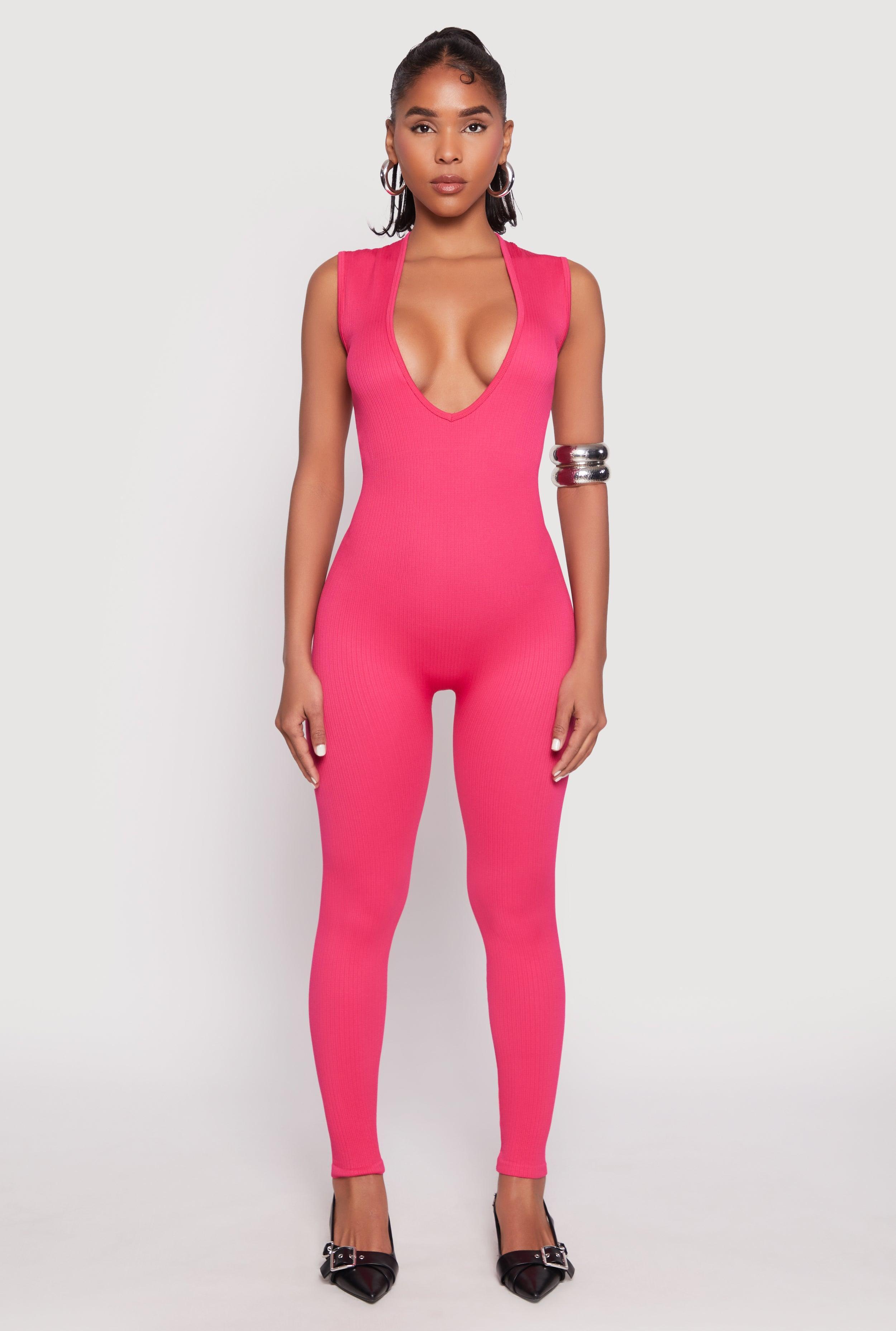 Womens Daisy Seamless Rib Knit Plunge Catsuit Product Image