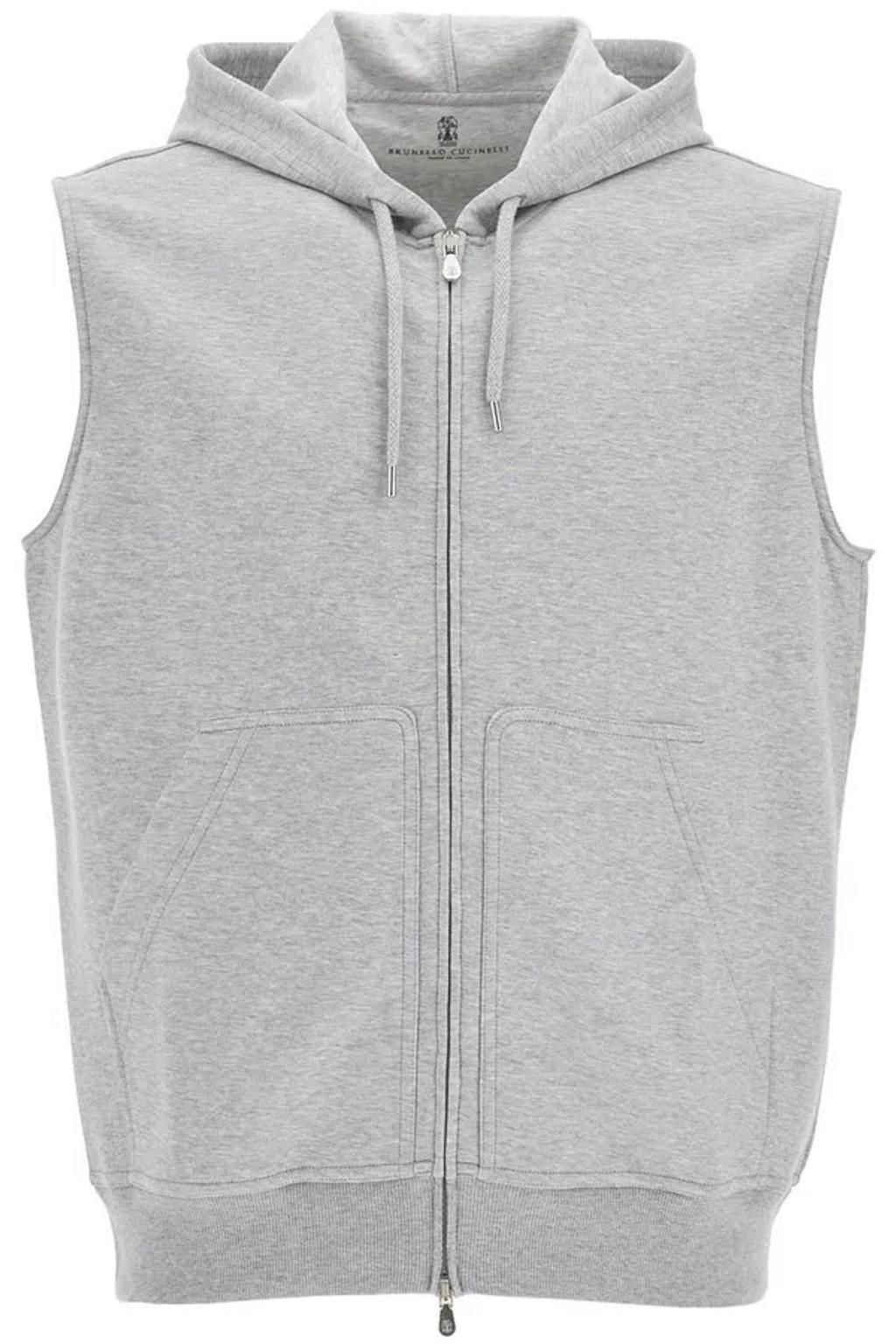 BRUNELLO CUCINELLI Hooded Vest In Grey Product Image