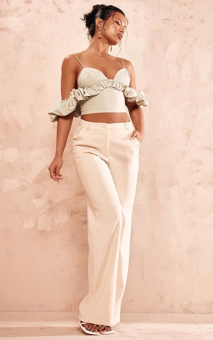 Sage Green Frill Bardot Sleeve Crop Top Product Image