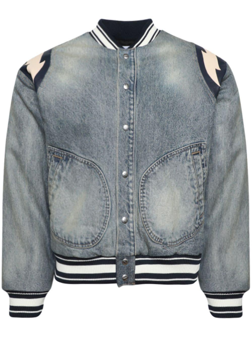 RHUDE Blue Lightning Bomber Jacket In Dark Indigo Product Image