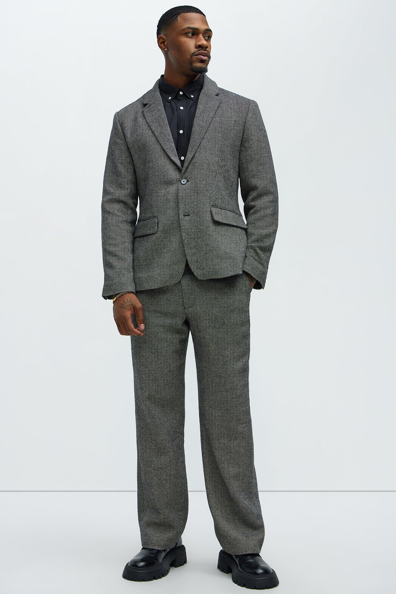 Hancock Tweed Textured Relaxed Straight Trousers - Charcoal Product Image