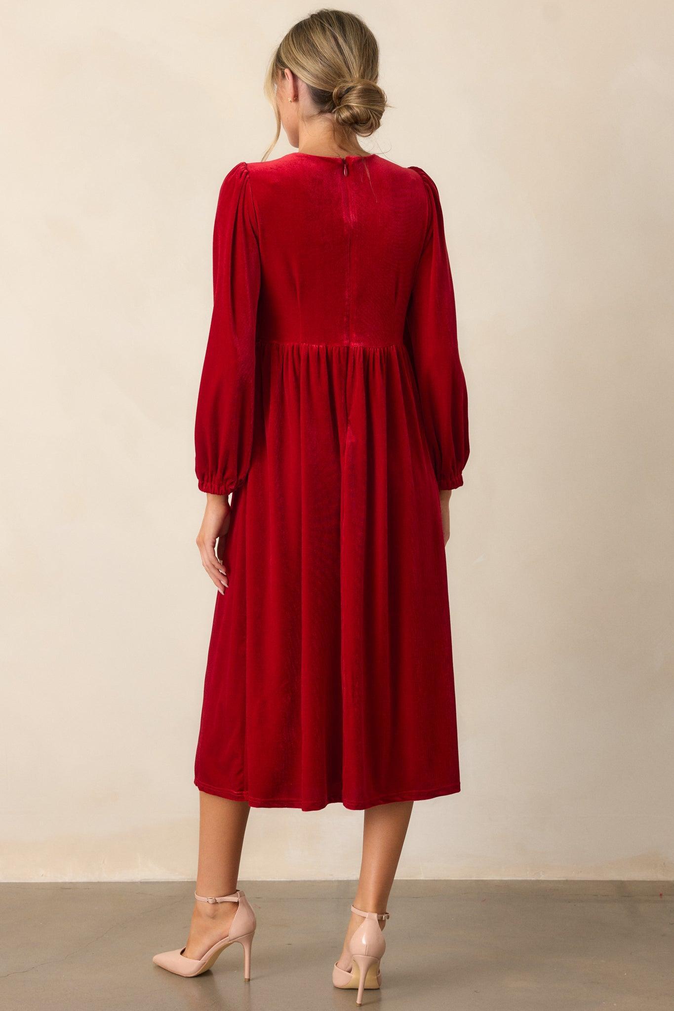 Moments To Treasure Red Velvet Midi Dress Product Image