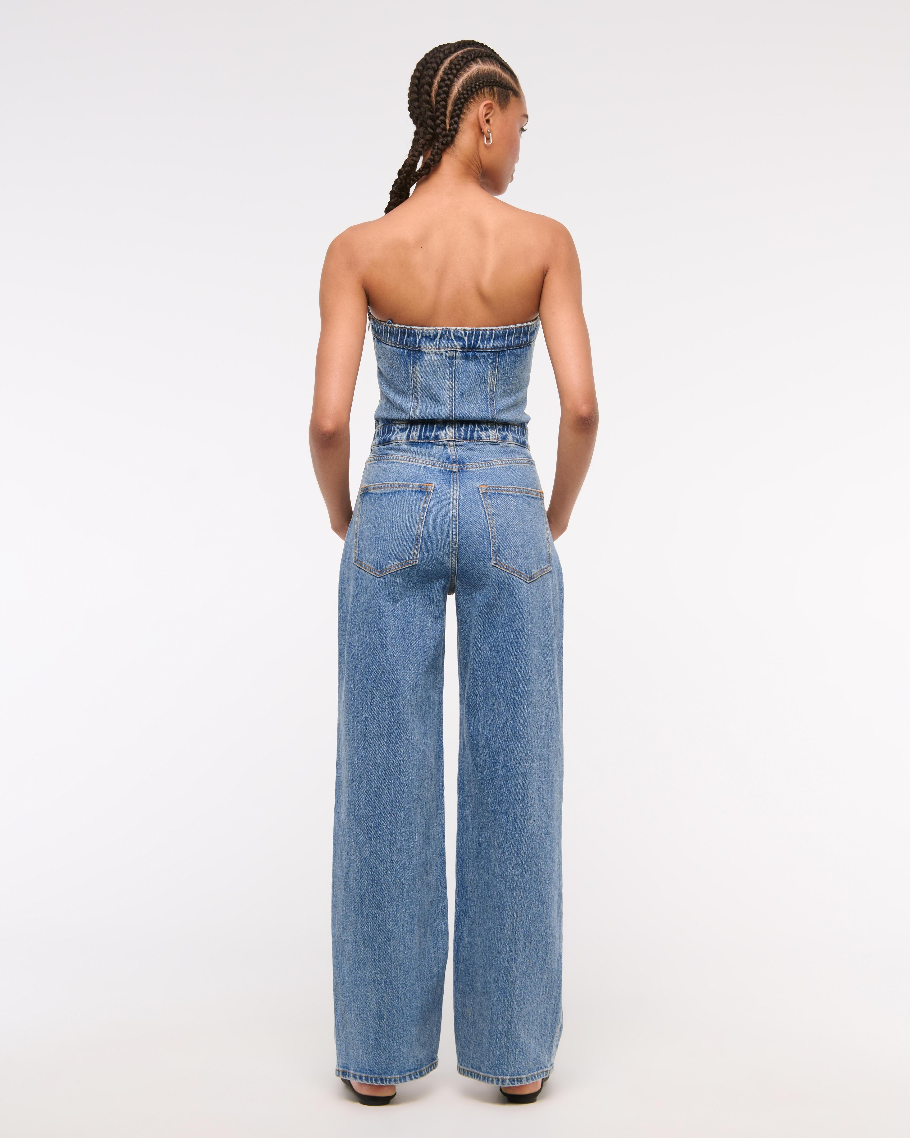 Strapless Dipped-Waist Denim Jumpsuit Product Image