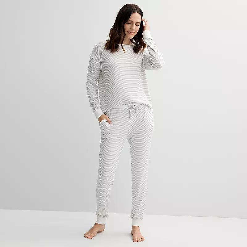 Womens Sonoma Goods For Life 3-Piece Snit Pajama Top, Pajama Pants & Pouch Set Ivory Tree Product Image