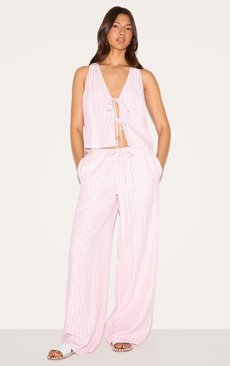 Pink Striped Sleeveless Tie Front Top Product Image