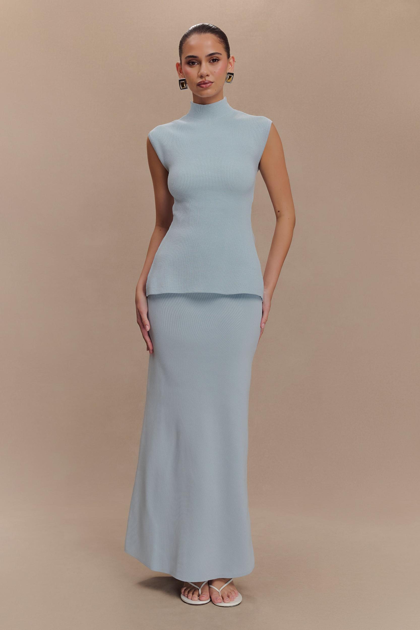 Maxine Knit Maxi Skirt - Light Blue Product Image