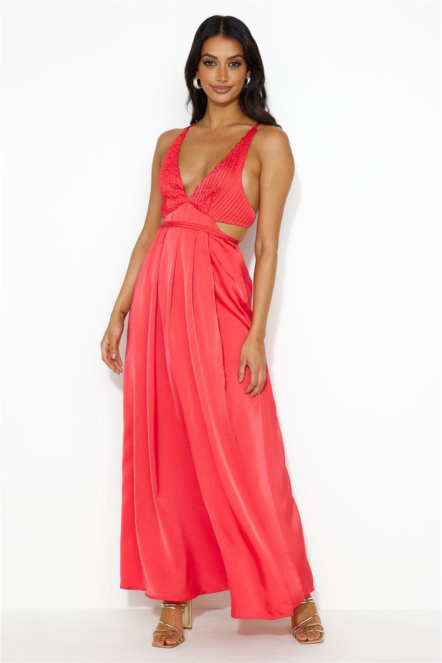 Capture Attention Satin Maxi Dress Red Product Image