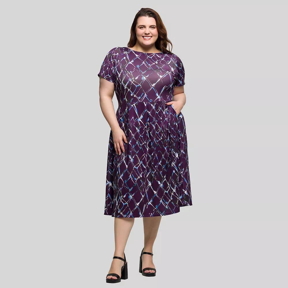 Plus Size 24Seven Comfort Apparel Pleated Flare Midi Pocket Dress, Womens Product Image