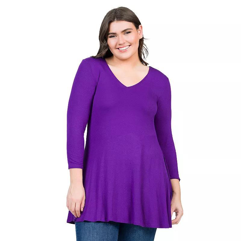 Plus Size 24Seven Comfort Apparel Quarter Sleeve V-Neck Tunic Top, Women's, Size: 2XL, Blue Product Image