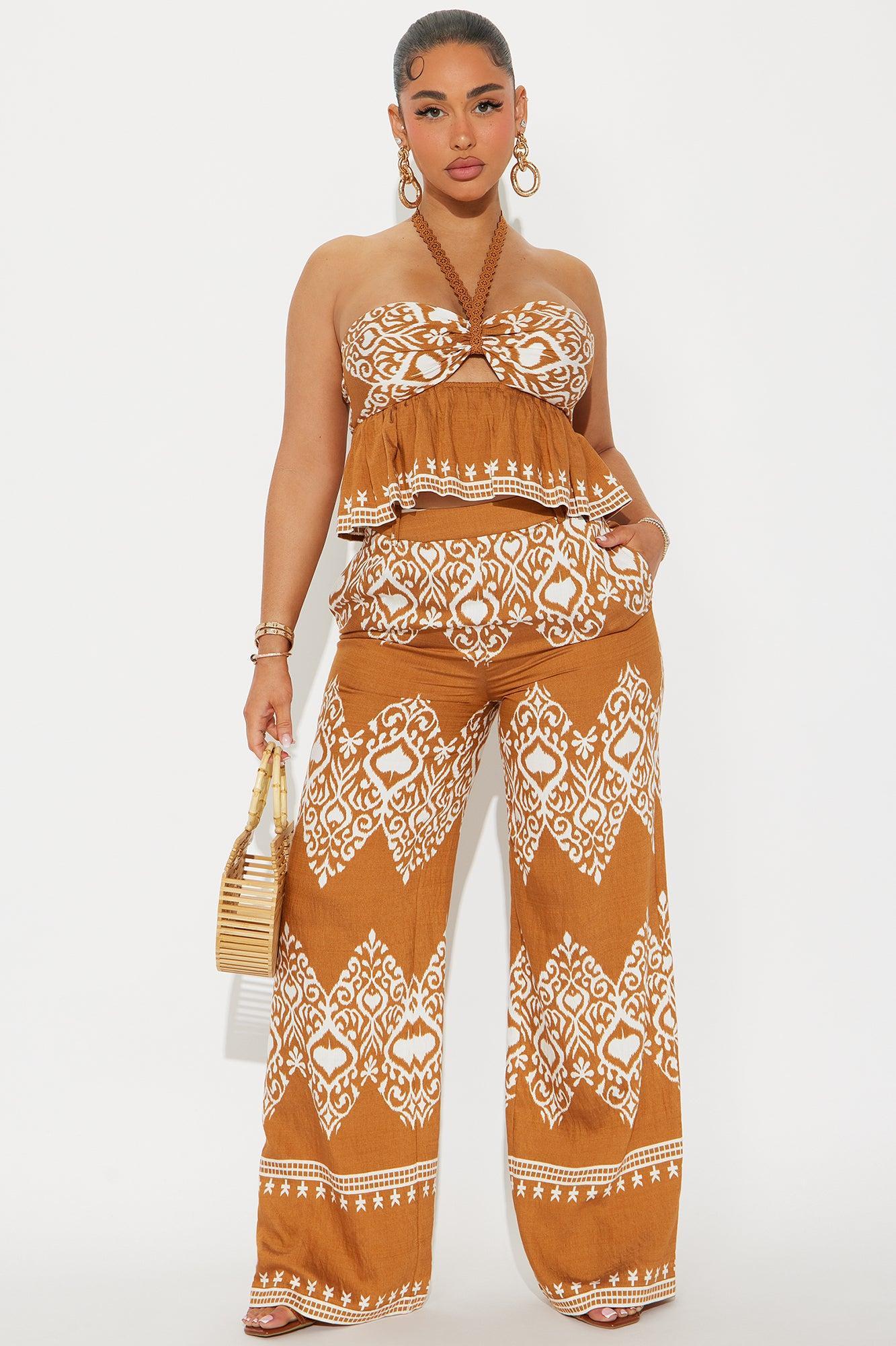 Dorinda Linen Pant Set - Brown/combo Product Image