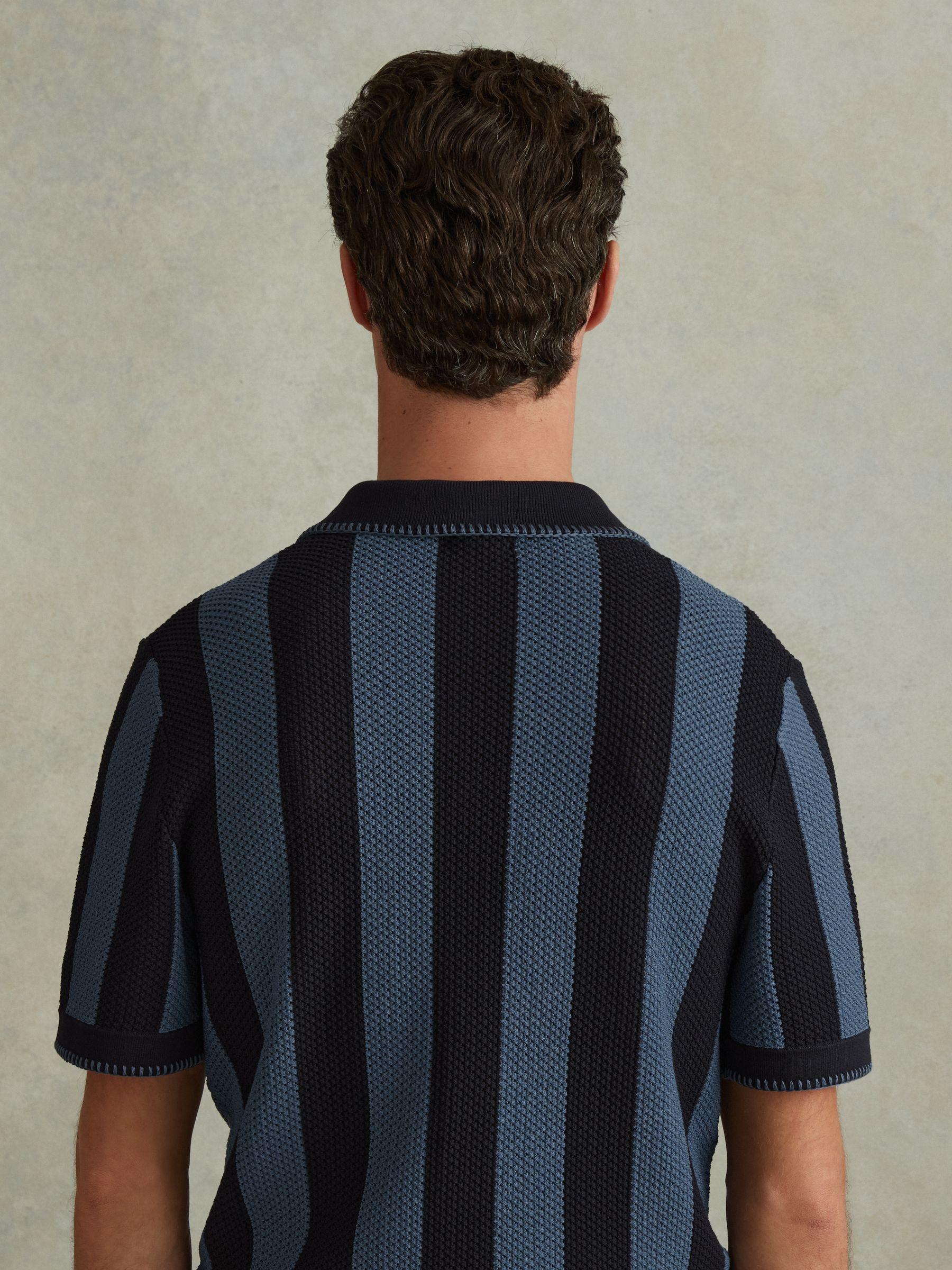 Knitted Cuban Collar Shirt in Navy/Blue Product Image