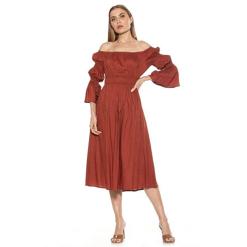 Womens ALEXIA ADMOR Rey Off-the-Shoulder Midi Dress Red Brown Product Image