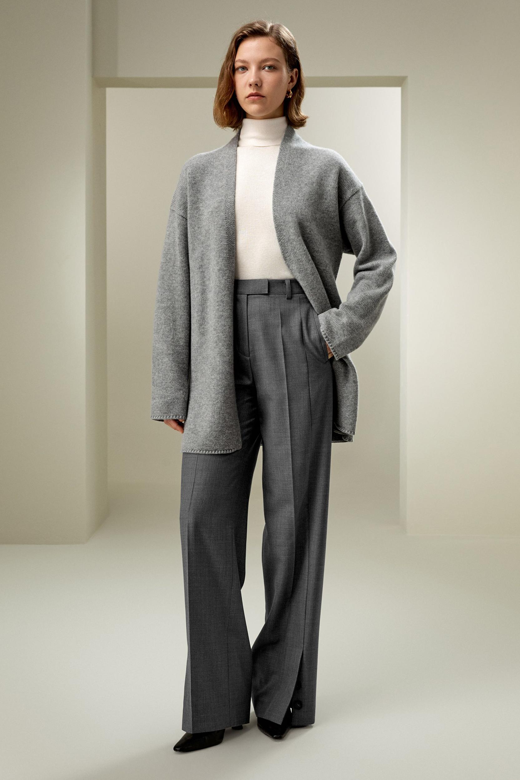 Long Open-Front Knit Cardigan Product Image