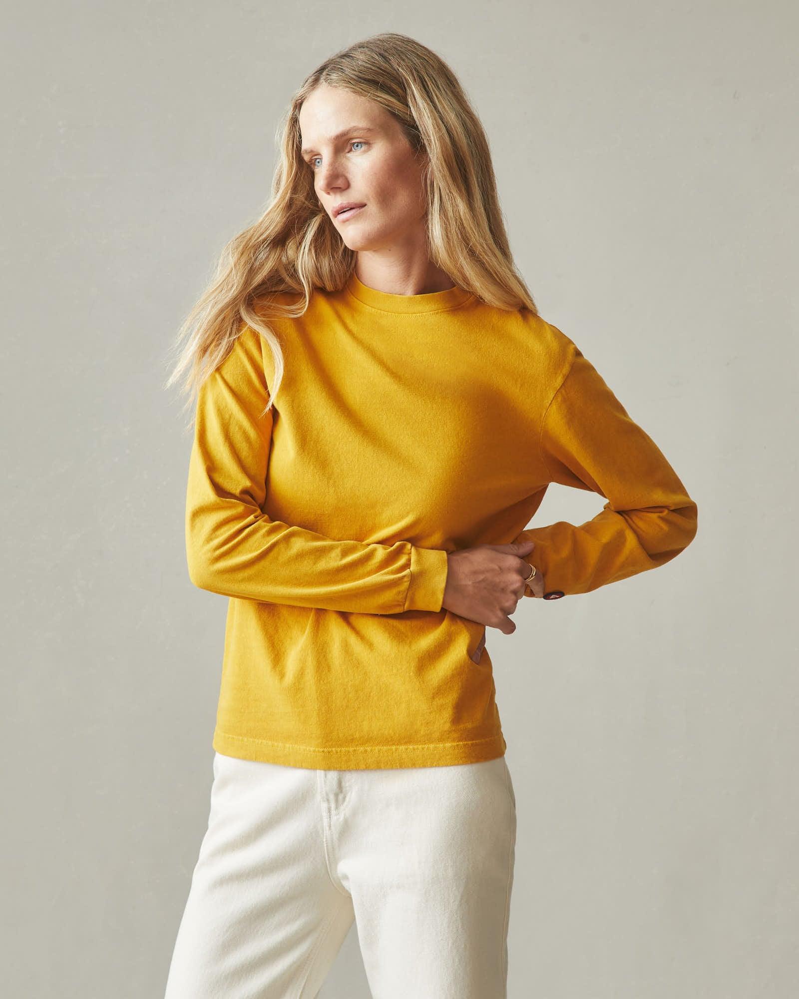 Women's Vintage Crew Long Sleeve Tee - Washed Golden Yellow Female Product Image