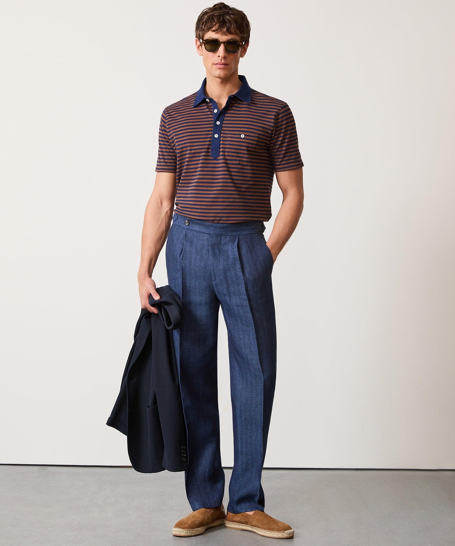 Indigo Stripe Pique Polo in Faded Brick Product Image