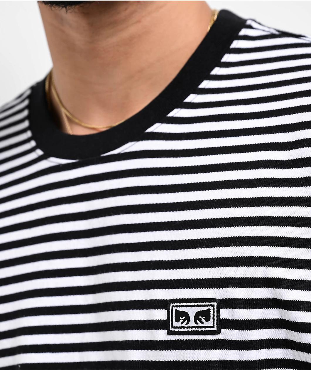 Obey Established Works Eyes Black & White Stripe T-Shirt Product Image