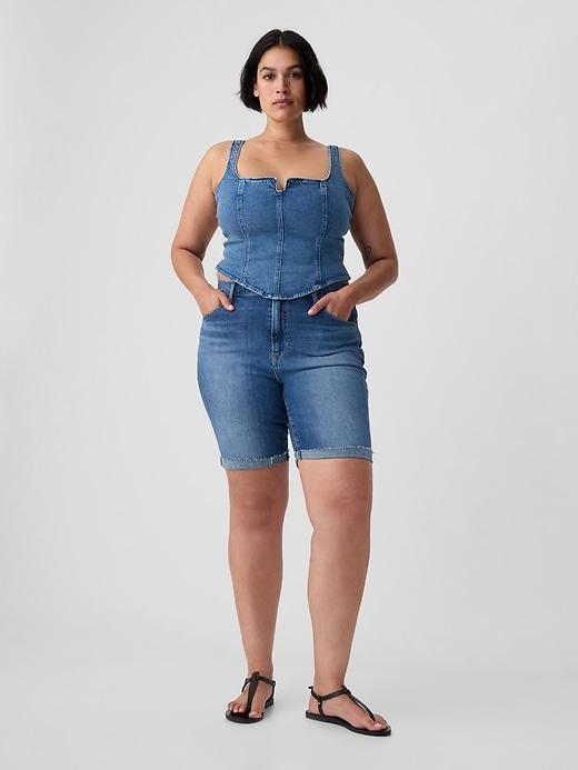 9" High Rise Denim Bermuda Shorts Product Image