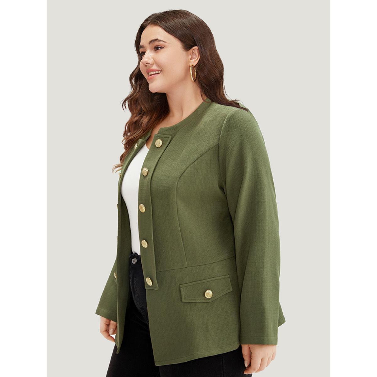 Plus Size Plain Double Breasted Pocket Coat Women ArmyGreen Casual Plain Ladies Dailywear Winter Coats BloomChic 12/L Product Image