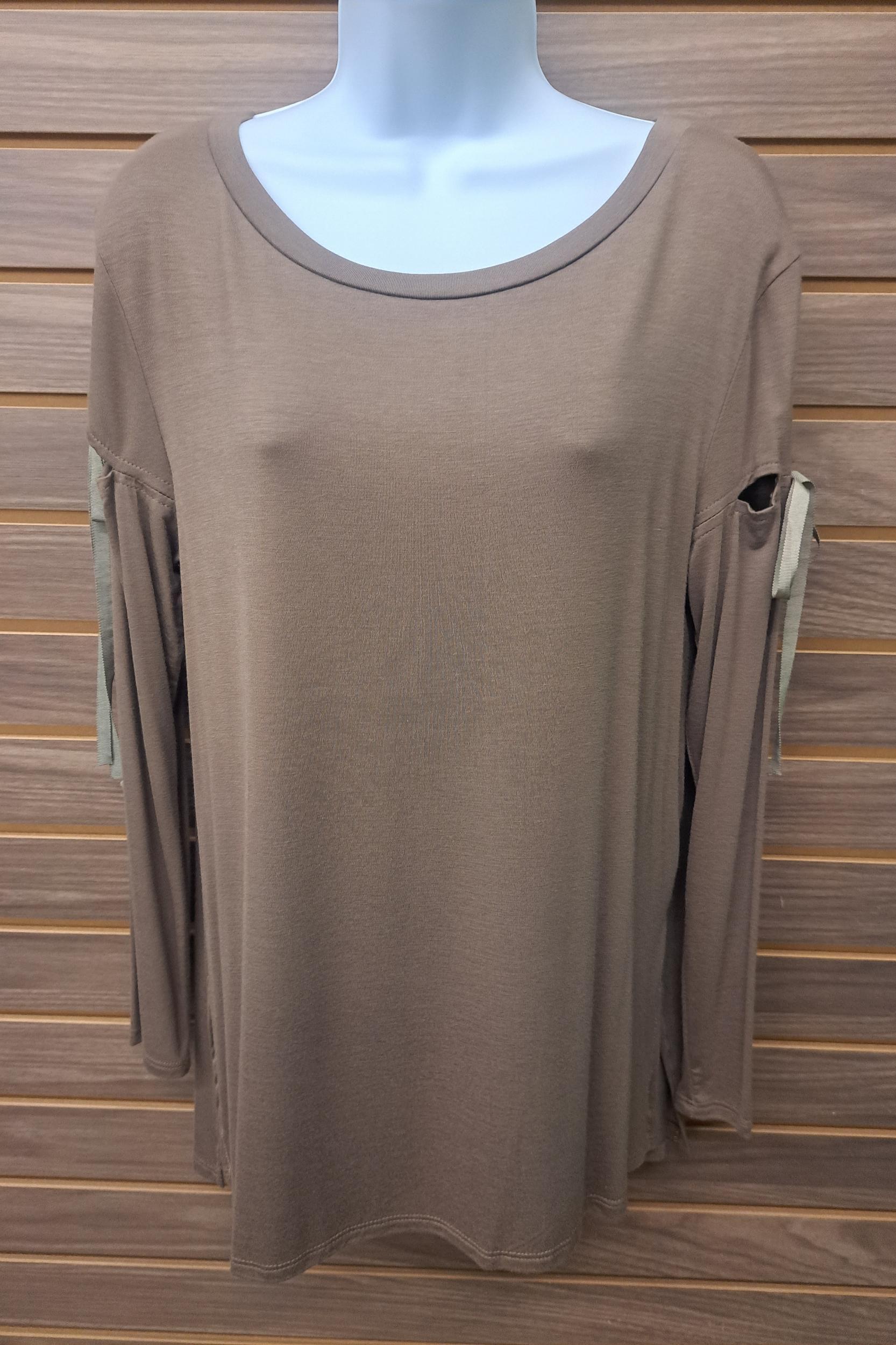 Brown laced long sleeve round neck Product Image