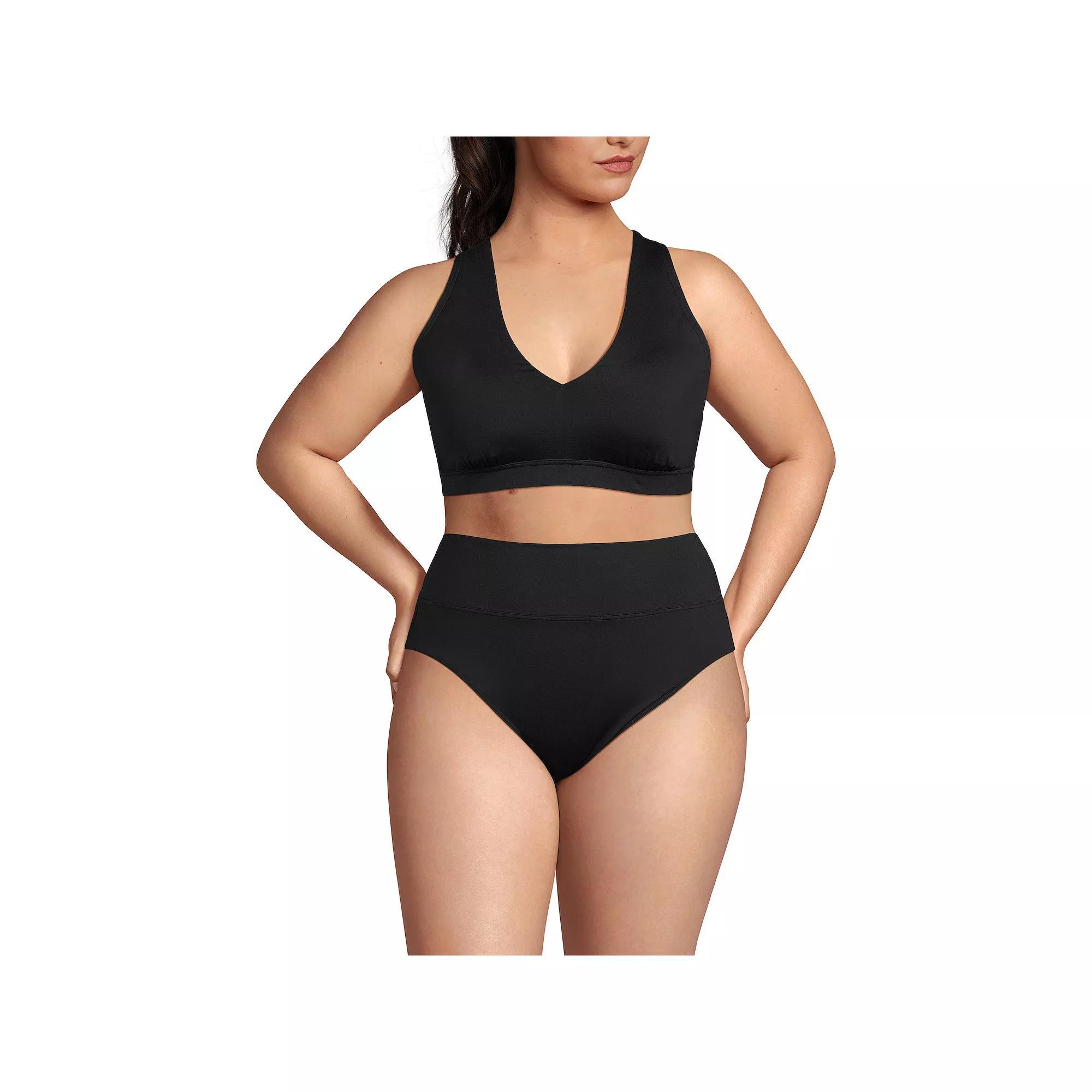 Plus Size Lands' End 2-pc. V-Neck Tankini & High Waisted Bottom Swimsuit Set, Women's, Size: 1XL, Black Product Image