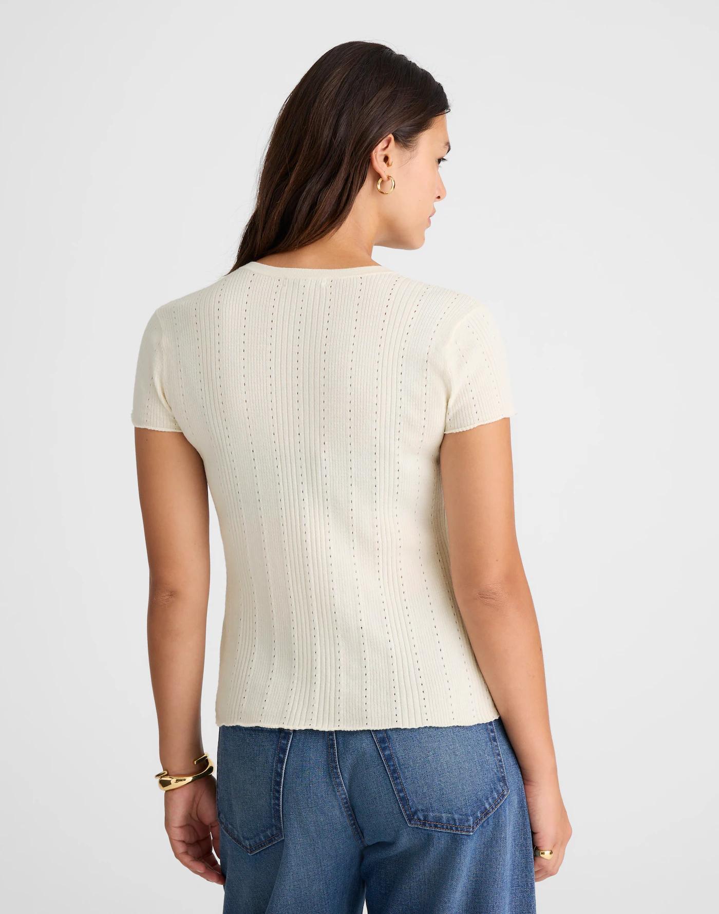 Cotton-Blend Pointelle Short-Sleeve Cardigan Product Image