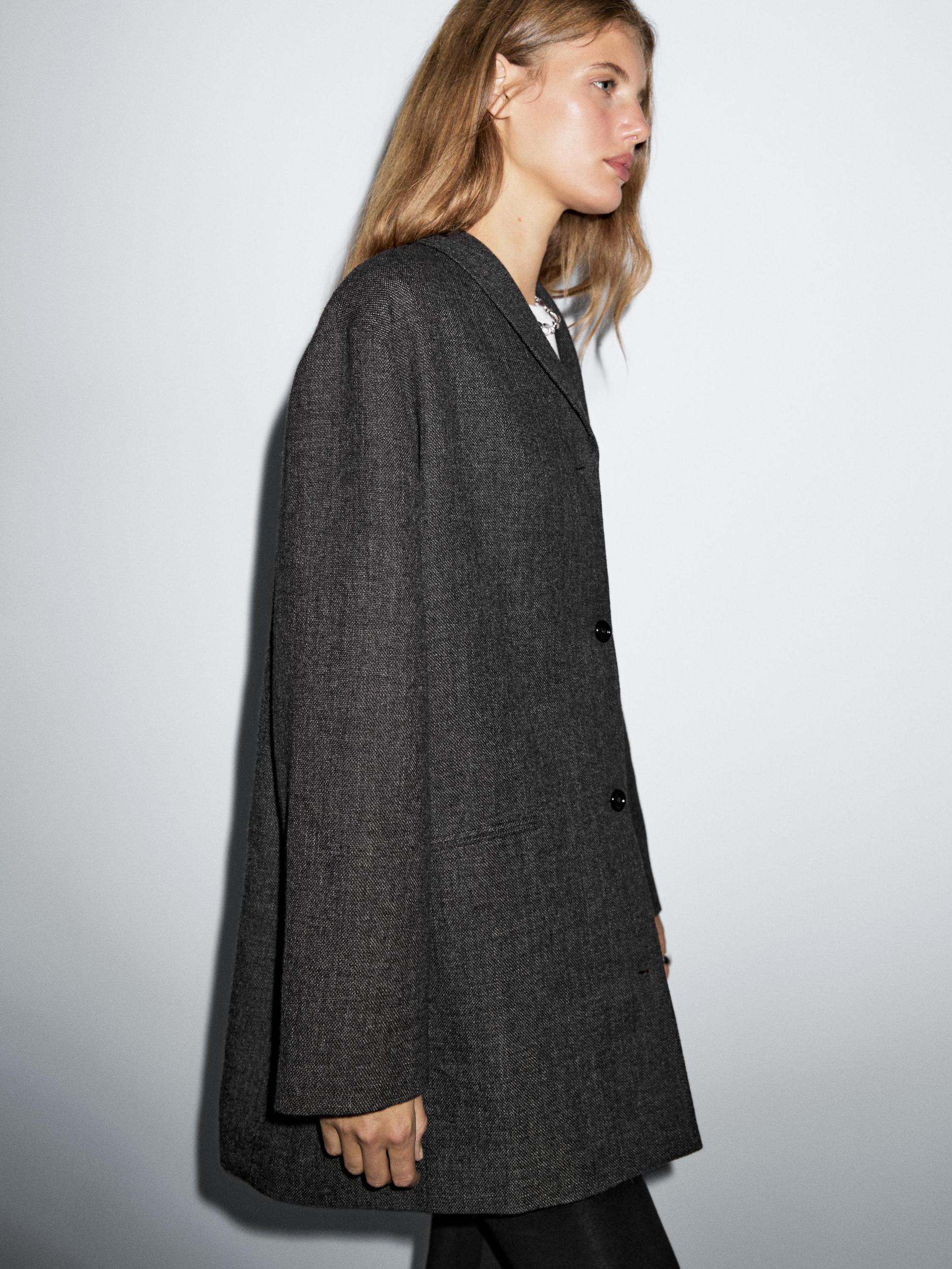 Mid-length wool blend coat with lapel collar Product Image