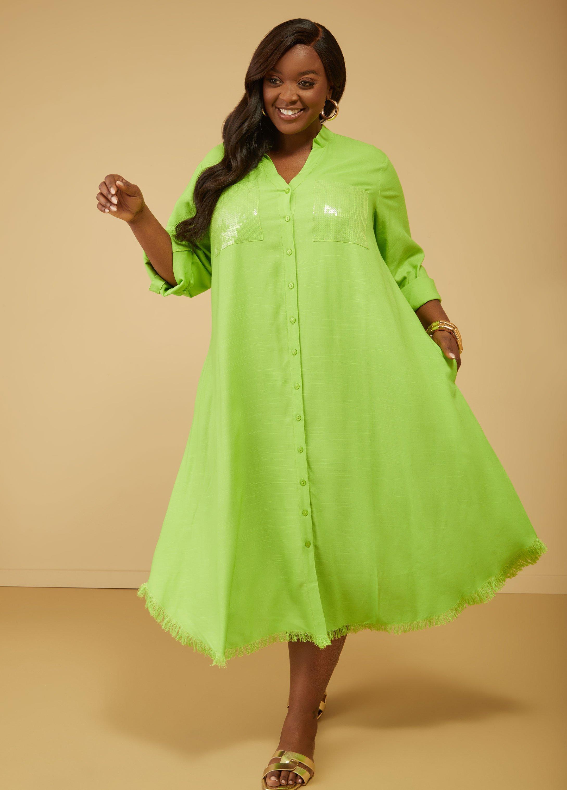 Plus Size Sequined Slub Woven Shirtdress Ashley Stewart Product Image