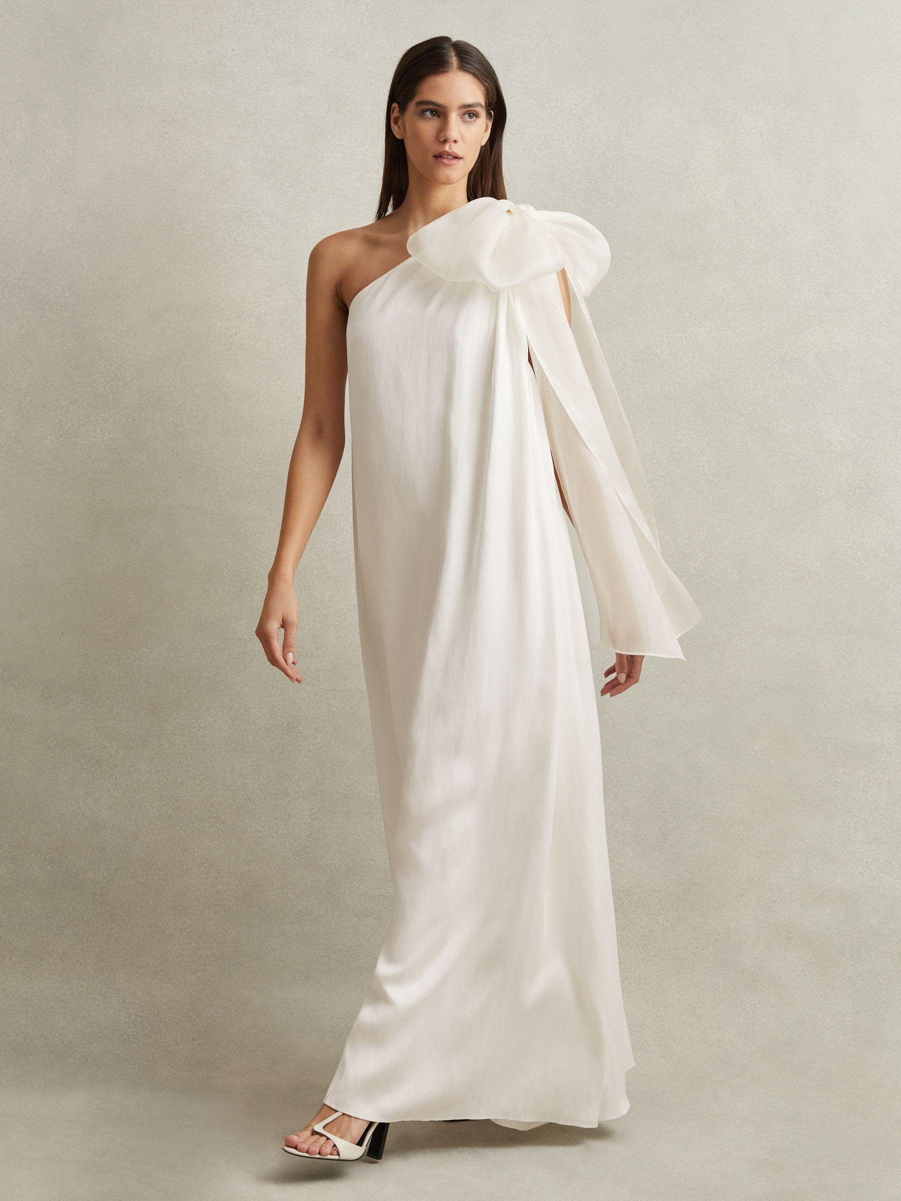 One-Shoulder Bow Maxi Dress in Ivory Product Image