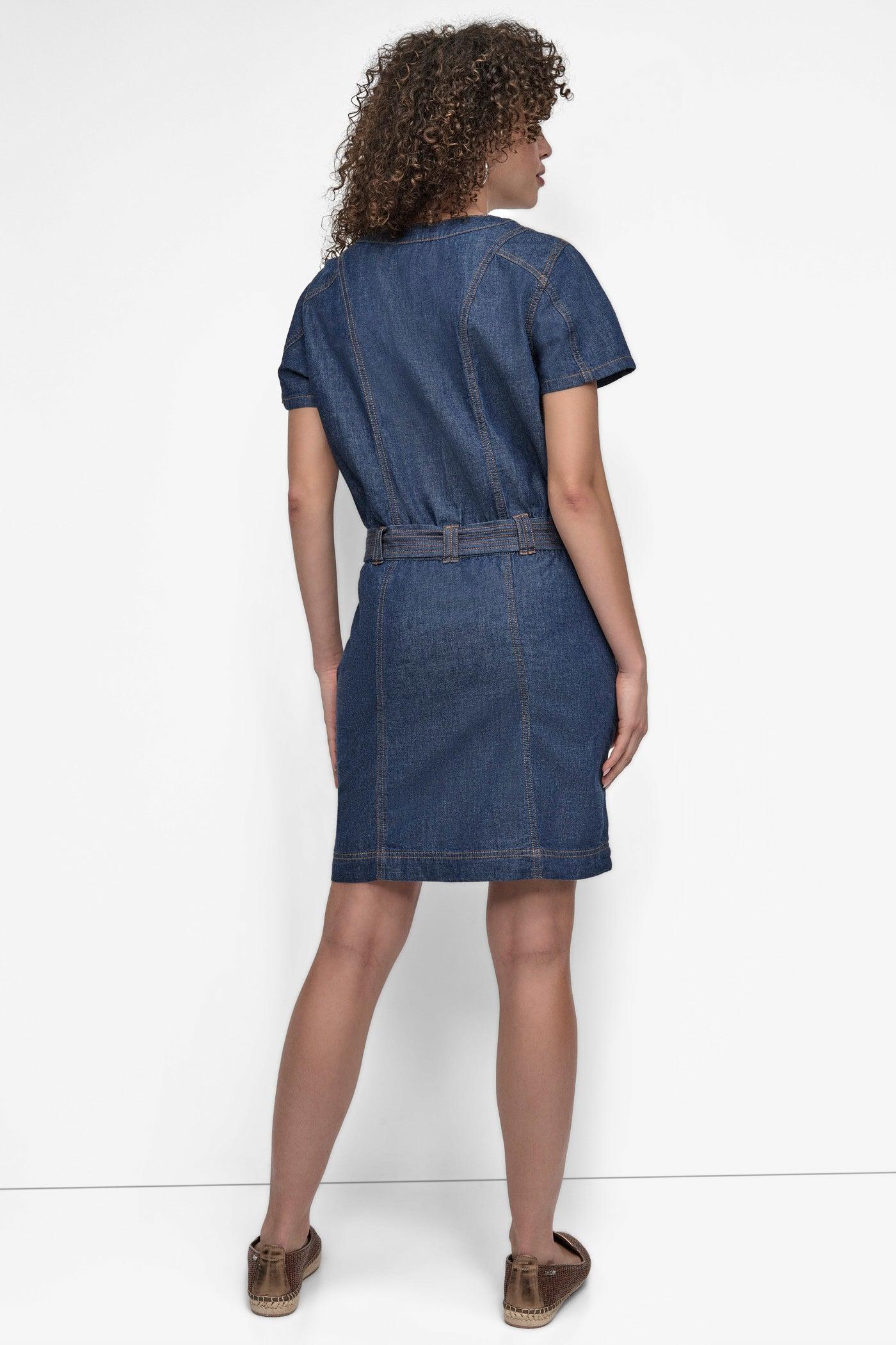 BUTTON FRONT DENIM MINI DRESS Product Image