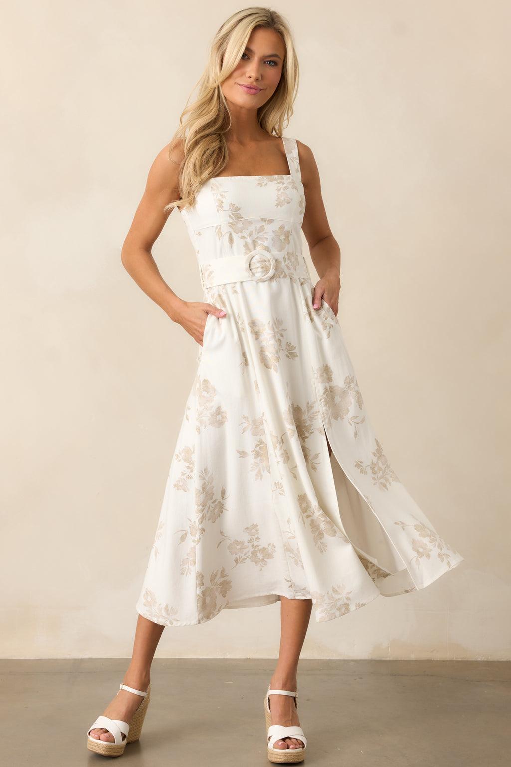 Drift Away Ivory Floral Midi Dress Product Image