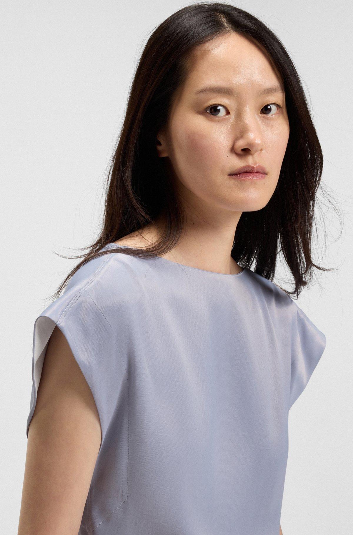 Slim-fit satin blouse with draped neckline Product Image