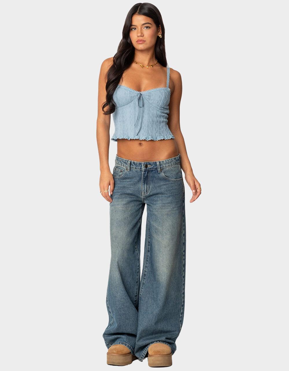 EDIKTED Lacey Knit Tank Top - LIGHT BLUE Product Image