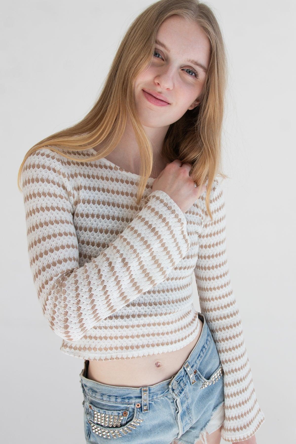 Bell Sleeve Striped Knit Top Product Image