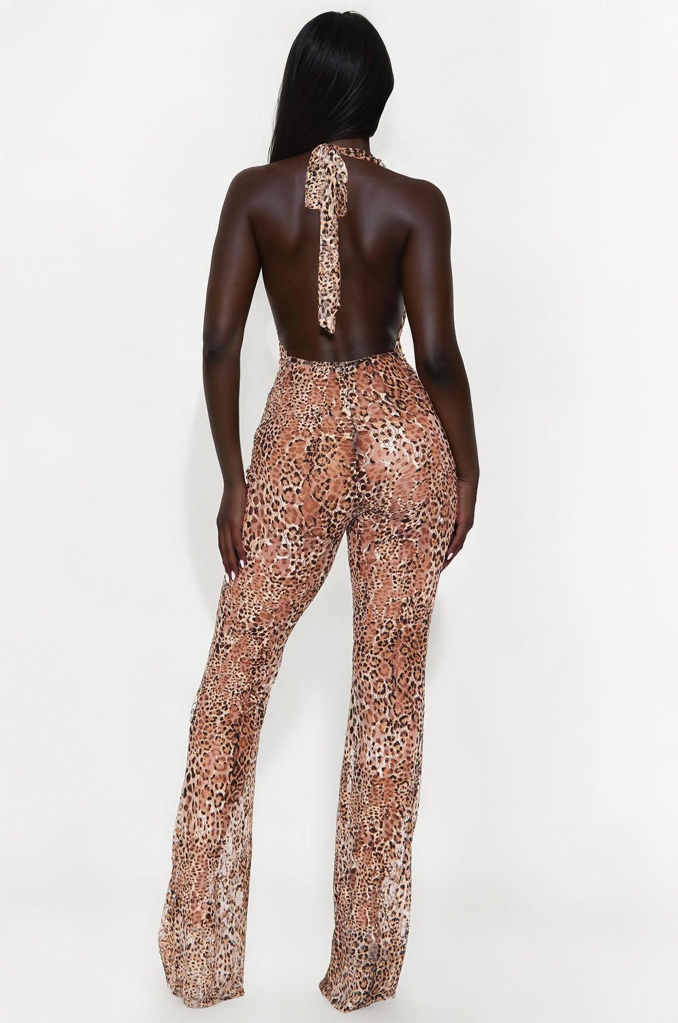 Mya Backless Lace Jumpsuit - Leopard Female Product Image