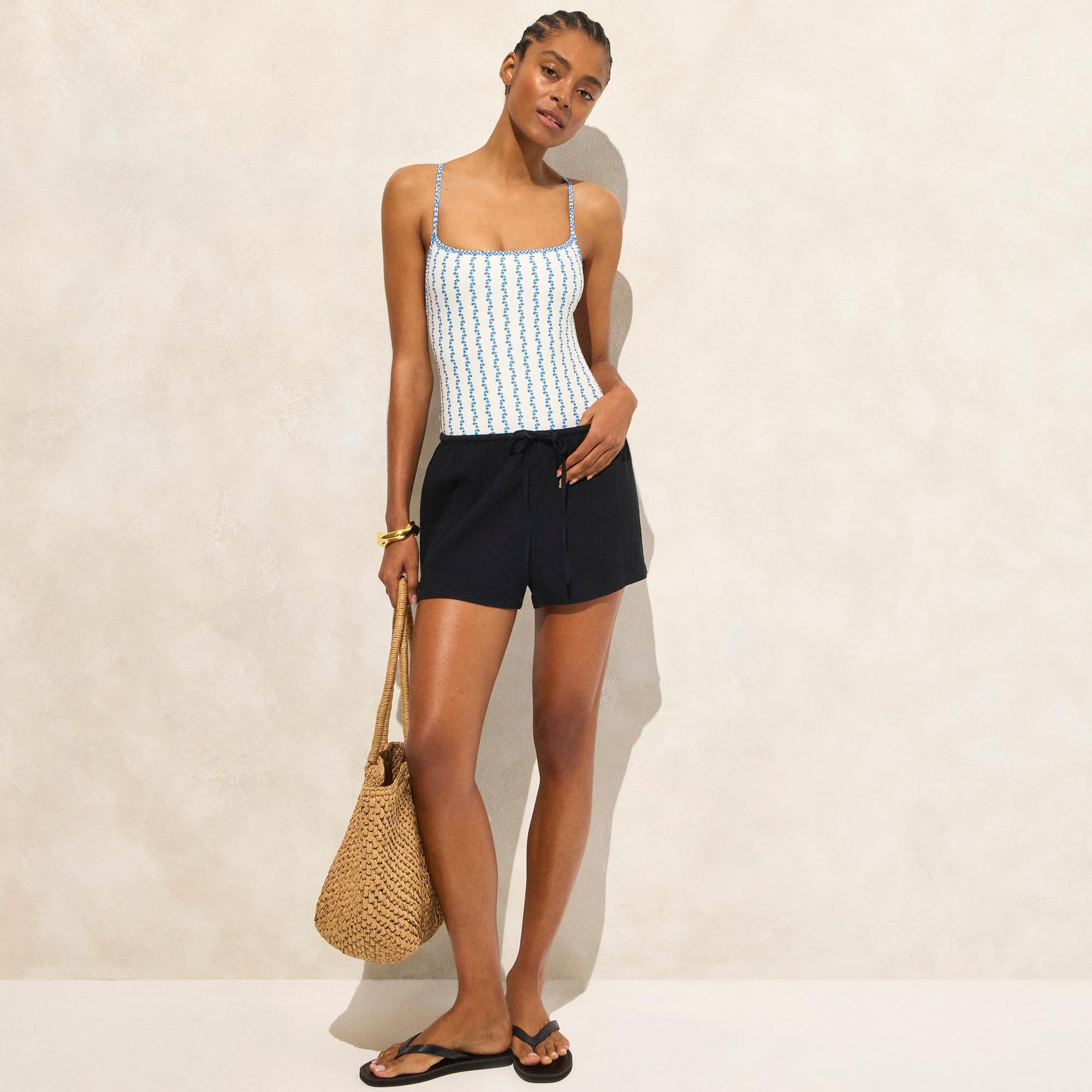 Scoopback one-piece swimsuit in floral-stripe print Product Image