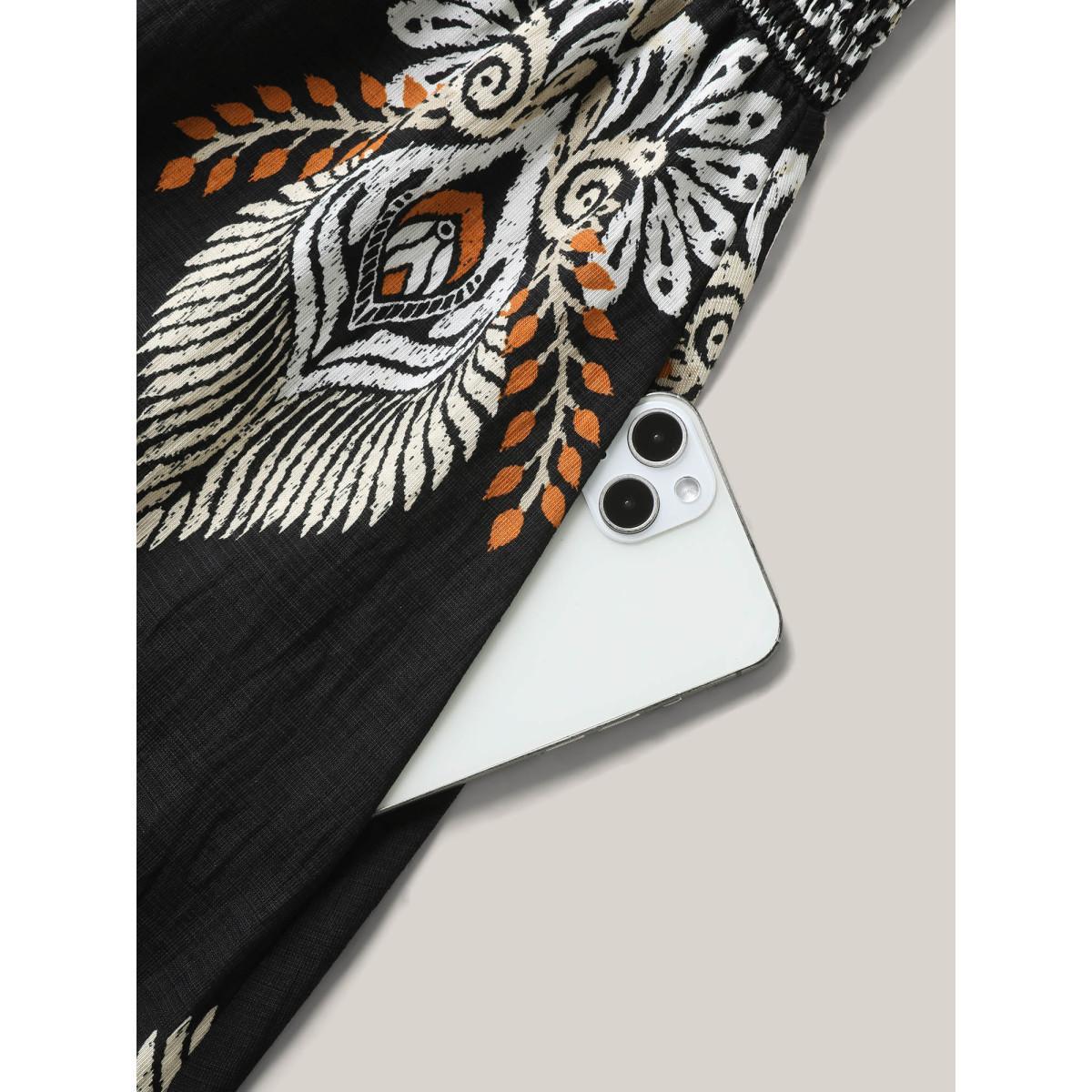 Plus Size Boho Print Pockets Cinched-Waist Midi Dress Black Women V-neck Sleeveless Curvy BloomChic 18-20/2X Product Image