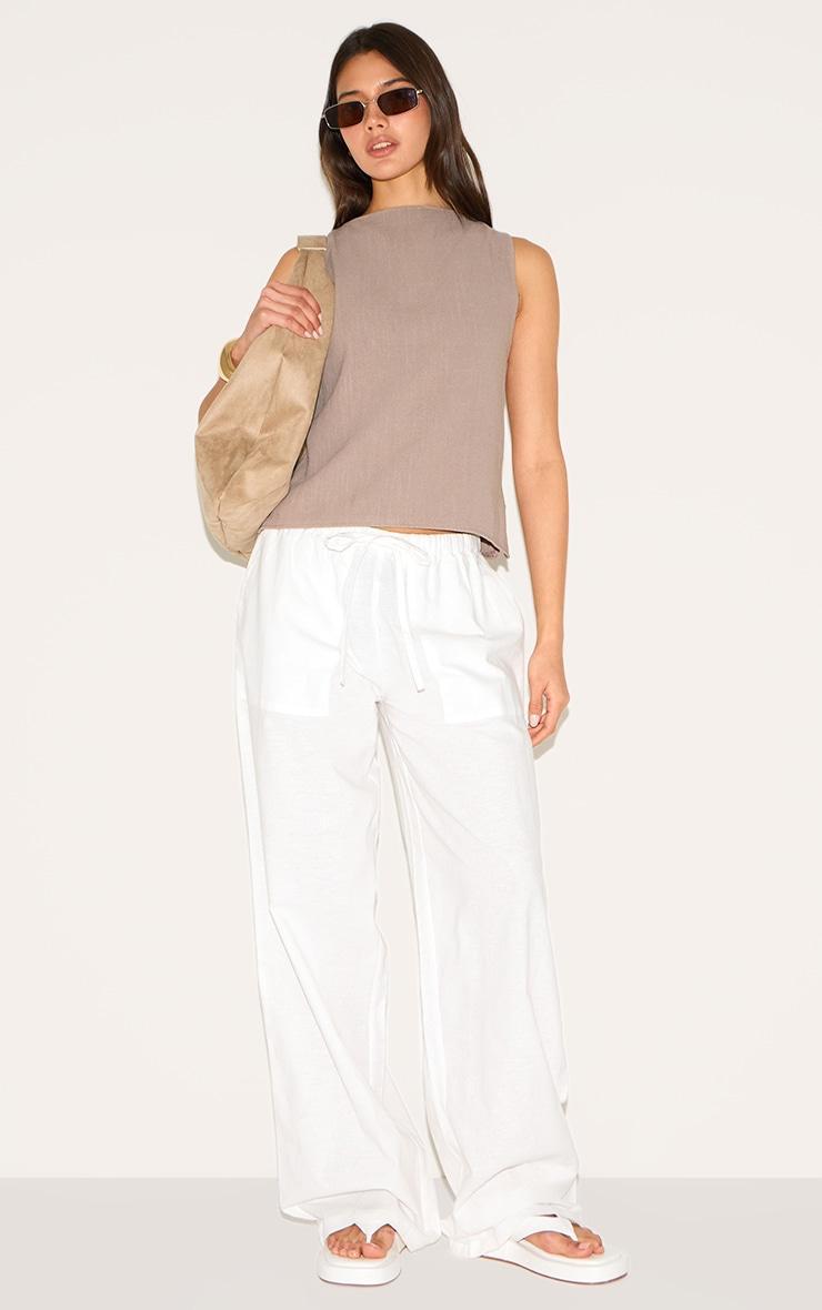 Mushroom Lightweight Woven Asymmetric Ruched Crop Top Product Image