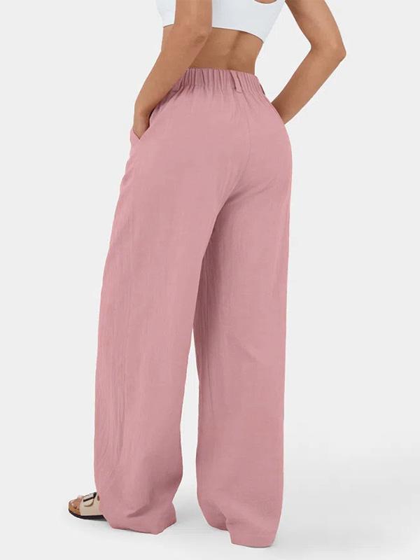 Loose Wide Leg Pleated Solid Color Split-Joint Pants Trousers Product Image