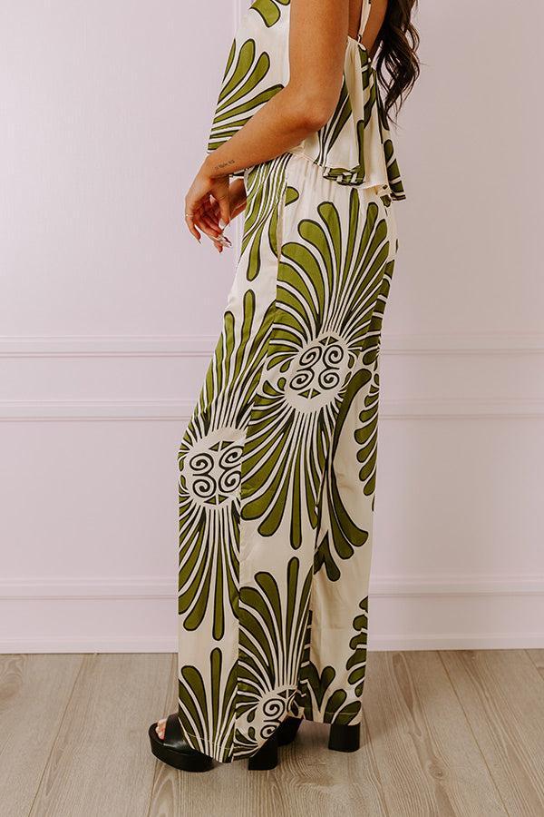 Hawaiian Paradise Satin High Waist Pants In Olive Product Image