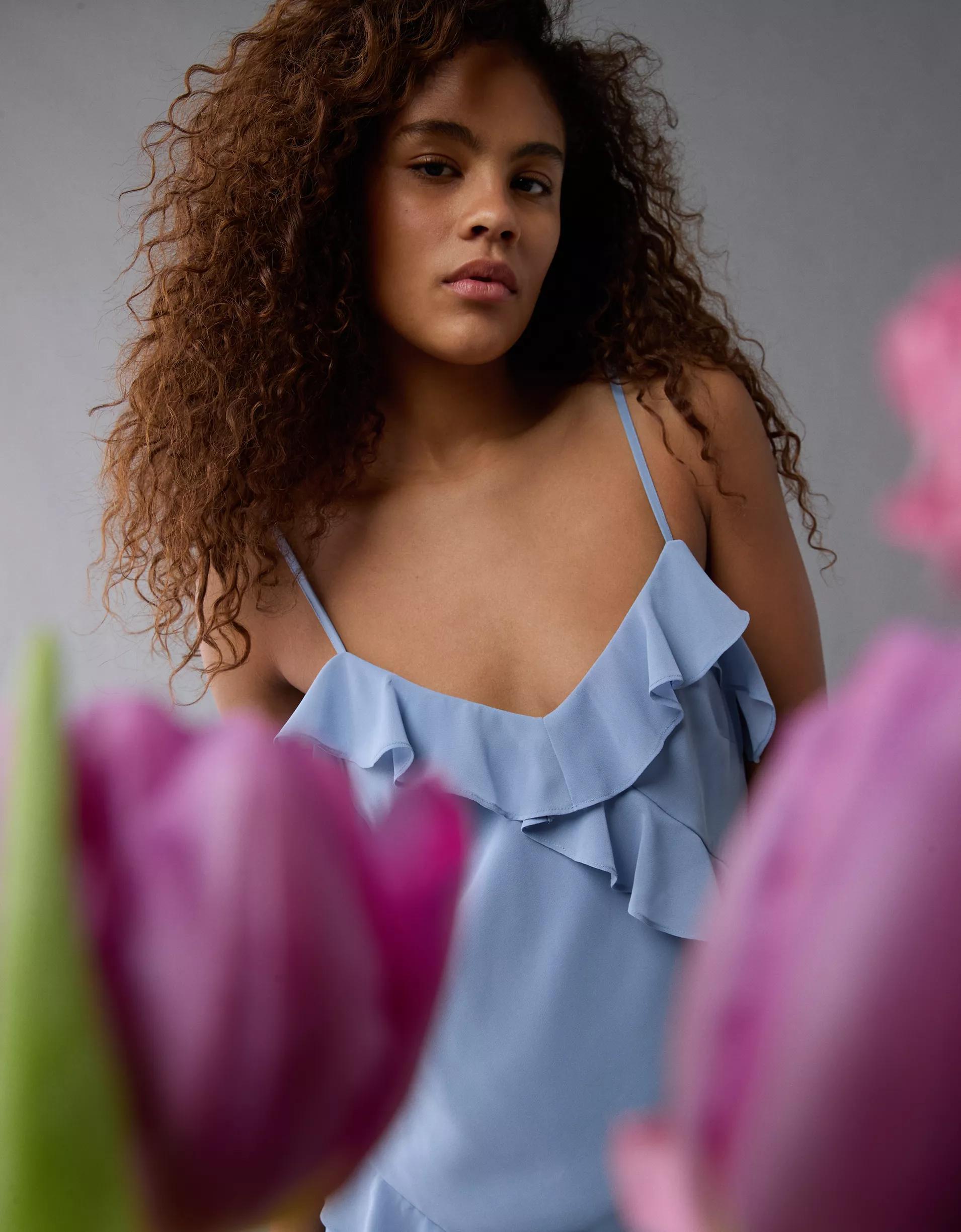 AE Asymmetrical Ruffle Maxi Slip Dress Product Image