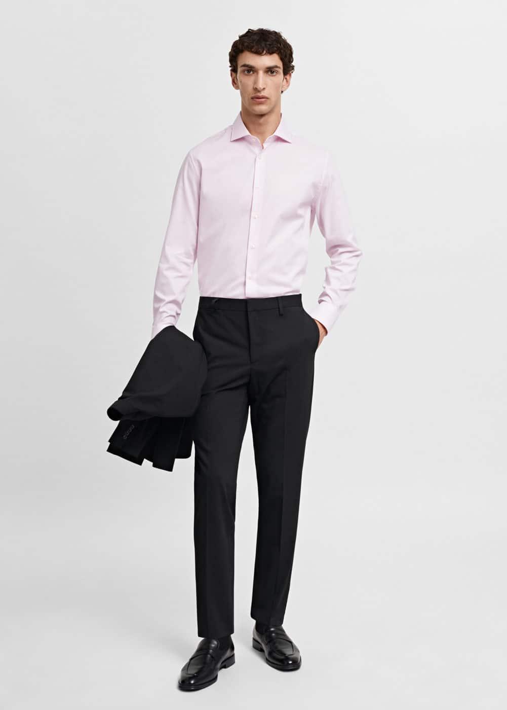 Slim-fit micro-stripe twill suit shirt - Men | MANGO USA Product Image