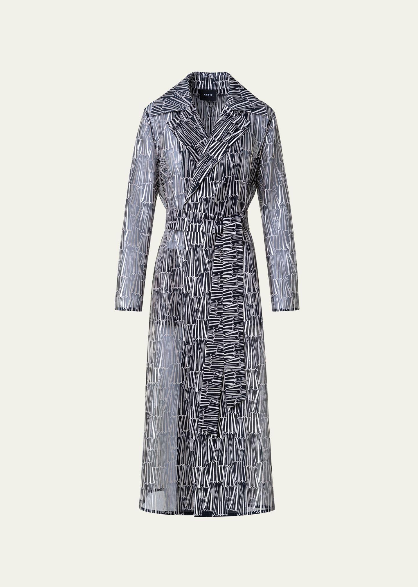 Iman Silk Organza Trench Coat with Asagao Striped Embroidery Product Image